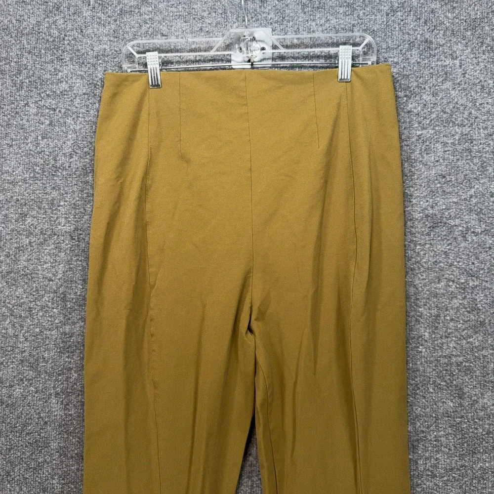 Free People Flare Pants Women XL Mustard Yellow Split Hem Boho High Rise Stretch
